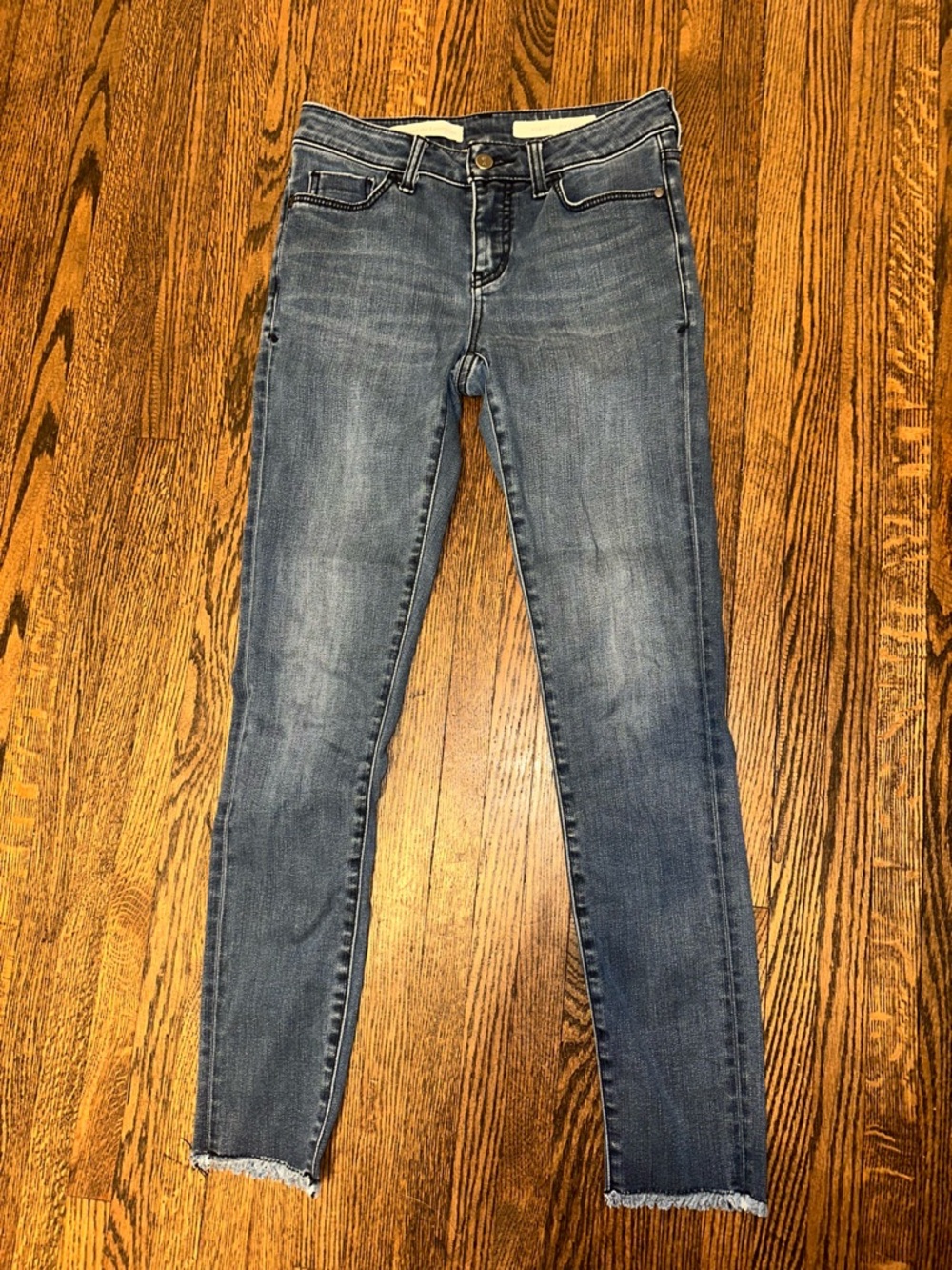 Pilcro and the Letterpress Script Skinny Jeans Anthro raw hem